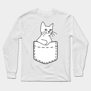 Cat In A Pocket White Long Sleeve T-Shirt